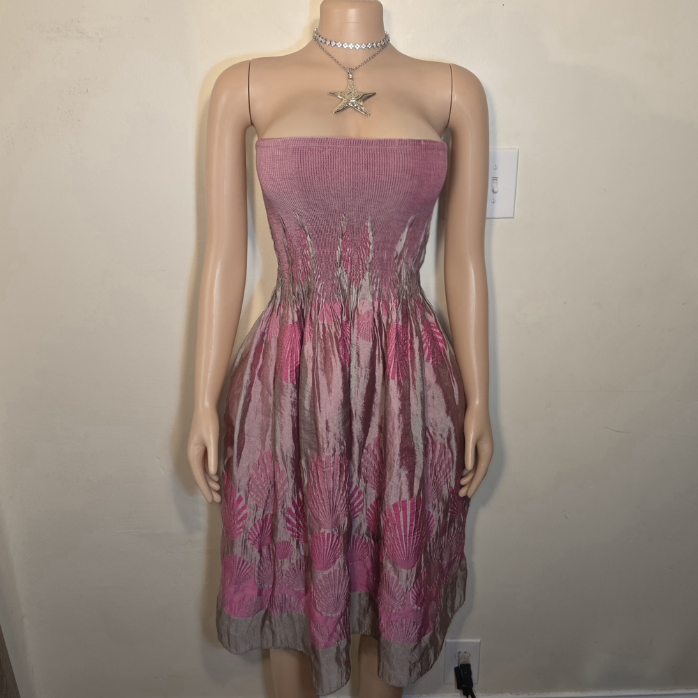 Lapis Pink Seashell Strapless Smocked Sundress